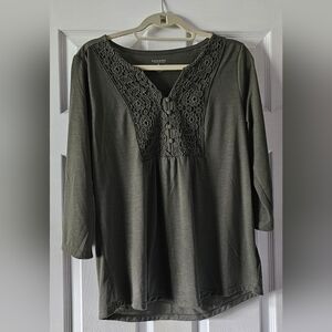 Sonoma Women's Dark Green Lace Accent Blouse